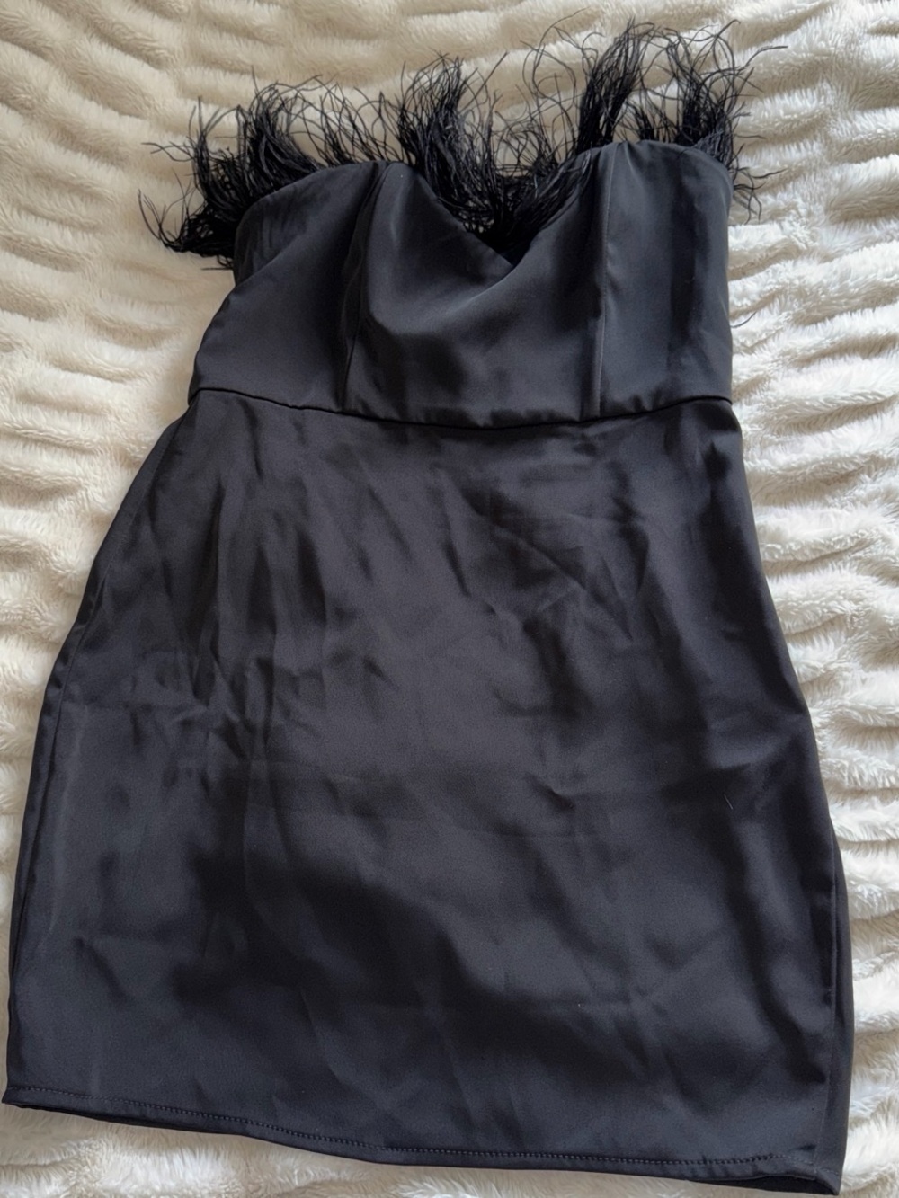 LPA Black Strapless Feather-Trim Mini Dress